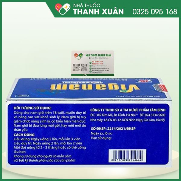 Viganam Tâm Bình - Hỗ trợ bổ thận tráng dương, tăng cường sinh lực